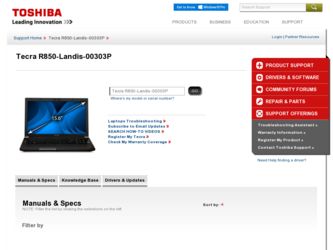 Tecra R850-Landis-00303P driver download page on the Toshiba site