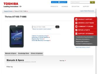 Thrive AT105-T108S driver download page on the Toshiba site