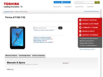 Thrive AT1S5 driver download page on the Toshiba site