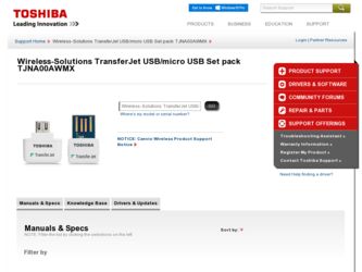 TransferJet USB/micro USB Set pack TJNA00AWMX driver download page on the Toshiba site