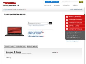 U845W-S410P driver download page on the Toshiba site