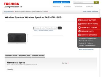 Wireless Speaker PA5147U-1SPB driver download page on the Toshiba site