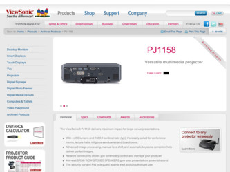 PJ1158 driver download page on the ViewSonic site