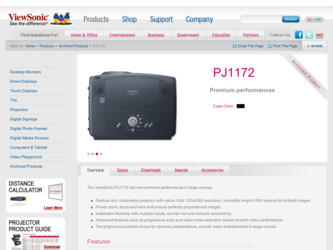 PJ1172 driver download page on the ViewSonic site
