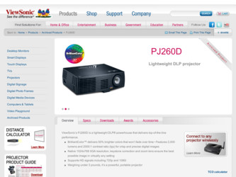 PJ260D driver download page on the ViewSonic site