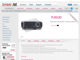 PJ503D driver download page on the ViewSonic site