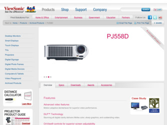 PJ558D driver download page on the ViewSonic site
