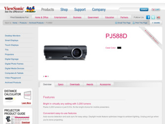 PJ588D driver download page on the ViewSonic site