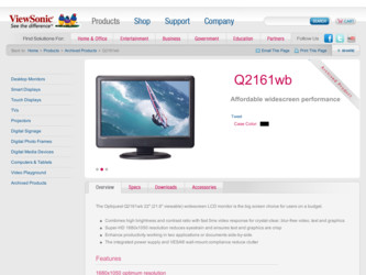 Q2161WB driver download page on the ViewSonic site