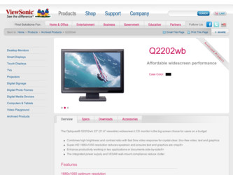 Q2202WB driver download page on the ViewSonic site