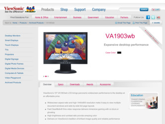 VA1903WB driver download page on the ViewSonic site