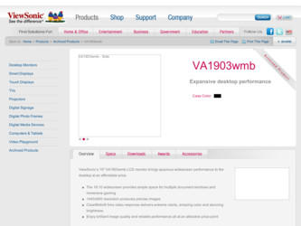 VA1903WMB driver download page on the ViewSonic site