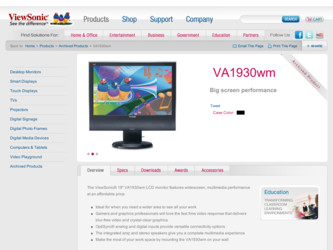 VA1930WM driver download page on the ViewSonic site