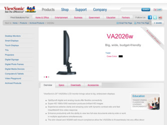 VA2026W driver download page on the ViewSonic site