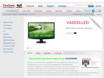 VA2033-LED driver download page on the ViewSonic site