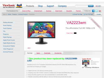 VA2223WM driver download page on the ViewSonic site