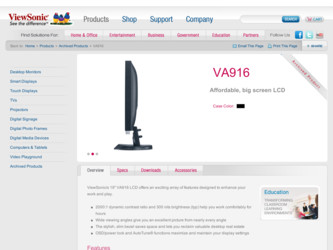 VA916 driver download page on the ViewSonic site