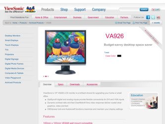 VA926 driver download page on the ViewSonic site