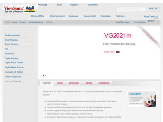 VG2021M driver download page on the ViewSonic site