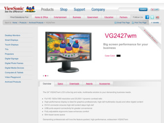 VG2427WM driver download page on the ViewSonic site