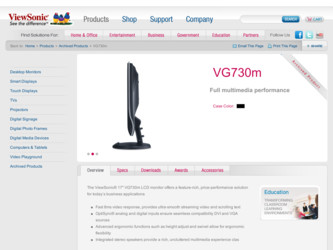 VG730M driver download page on the ViewSonic site
