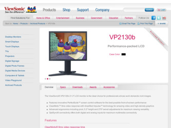 VP2130B driver download page on the ViewSonic site