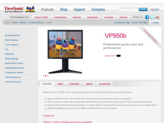 VP950B driver download page on the ViewSonic site