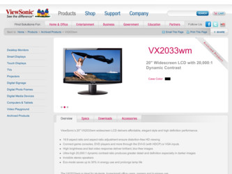 VX2033WM driver download page on the ViewSonic site