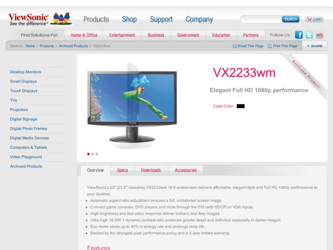 VX2233WM driver download page on the ViewSonic site