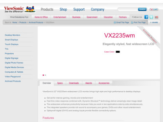 VX2235WM driver download page on the ViewSonic site