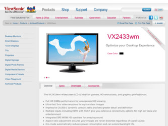 VX2433WM driver download page on the ViewSonic site