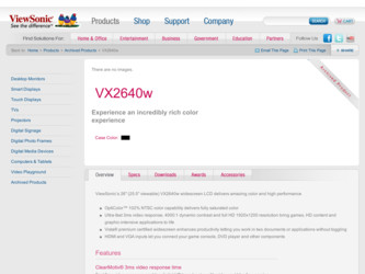 VX2640W driver download page on the ViewSonic site