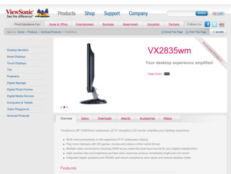 VX2835WM driver download page on the ViewSonic site