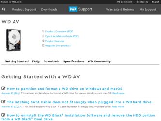 AV driver download page on the Western Digital site