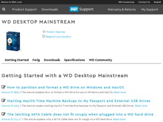 Desktop Mainstream driver download page on the Western Digital site