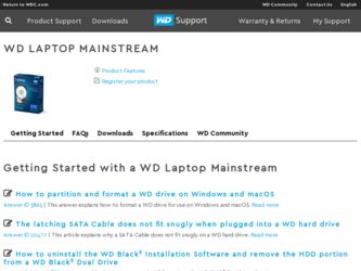 Laptop Mainstream driver download page on the Western Digital site