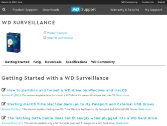 Surveillance driver download page on the Western Digital site