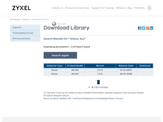 AG-120 driver download page on the ZyXEL site