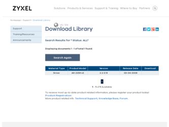 AG-225H v2 driver download page on the ZyXEL site