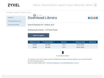 AG-320 driver download page on the ZyXEL site