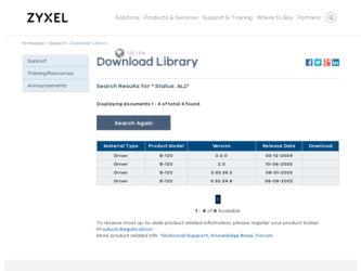 B-120 driver download page on the ZyXEL site