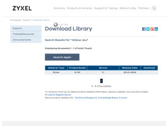 G-110 driver download page on the ZyXEL site