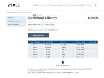 G-220 driver download page on the ZyXEL site