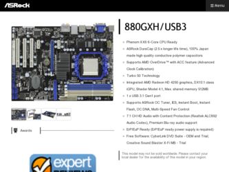 880GXH/USB3 driver download page on the ASRock site