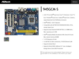 945GCM-S driver download page on the ASRock site