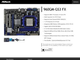 960GM-GS3 FX driver download page on the ASRock site