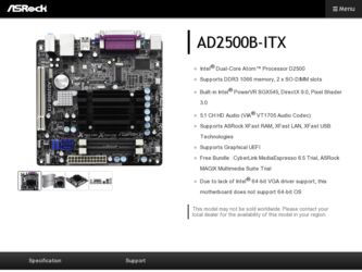 AD2500B-ITX driver download page on the ASRock site