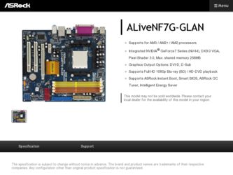 ALiveNF7G-GLAN driver download page on the ASRock site