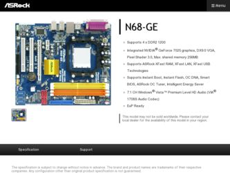 N68-GE driver download page on the ASRock site