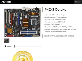 P45X3 Deluxe driver download page on the ASRock site